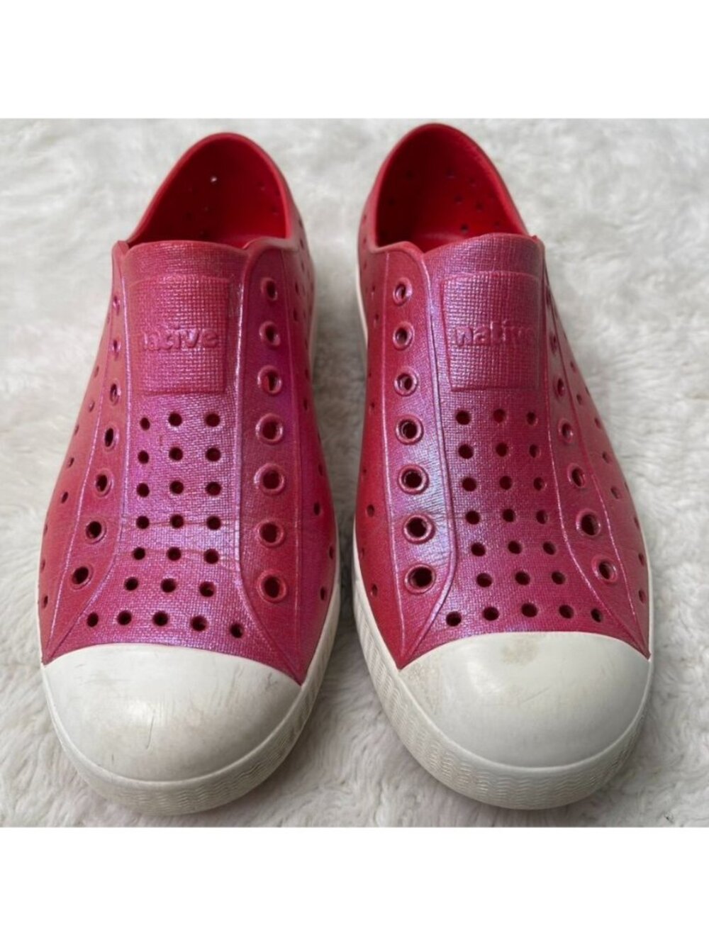 Native Jefferson Bling Pink Iridescent Washable Slip On Shoes Youth Girls Size J